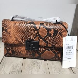 Nicole Miller Brown and Black Snakeskin Crossbody Purse New With Tags